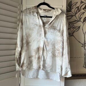 Rails Nissa Marbled Satin Collar Blouse in Ivory Storm Size Medium
